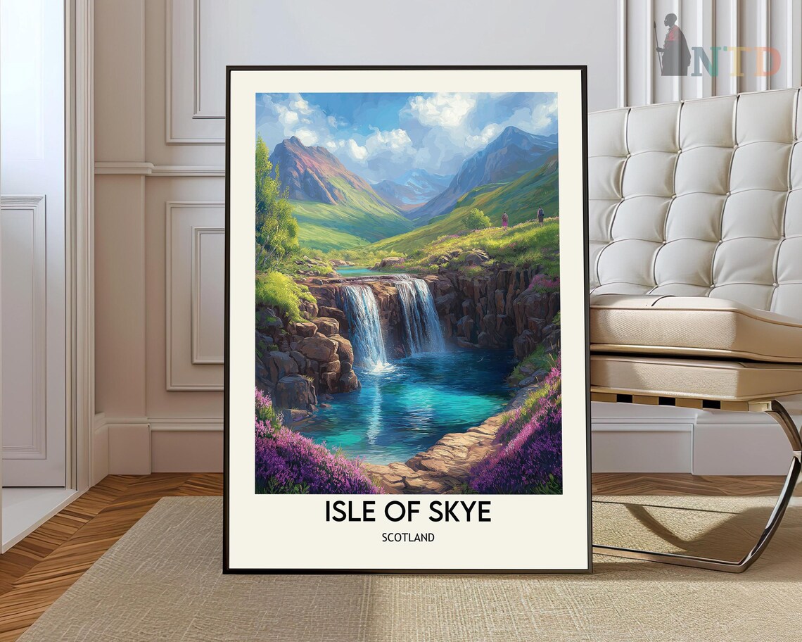 Isle Of Skye Scotland Waterfall Highland Scenic Travel Poster