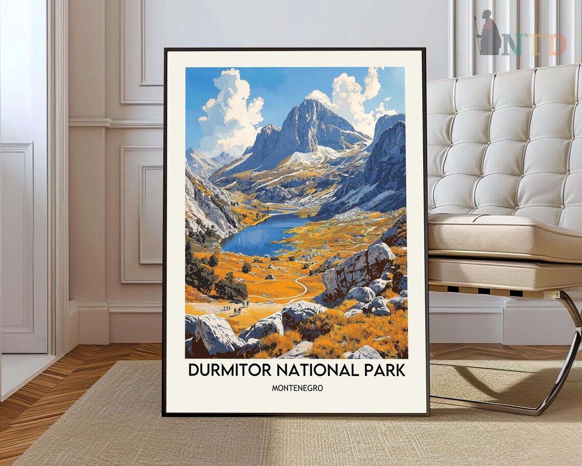 Durmitor National Park Mountain Lake with Hikers on the Trail Poster