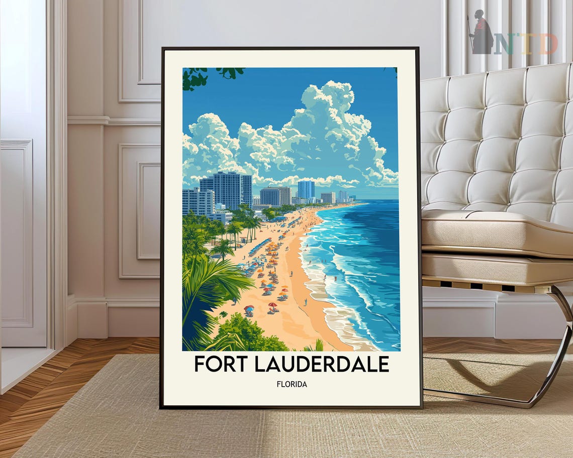 Fort Lauderdale Florida Beach Skyline Vintage Style Travel Poster