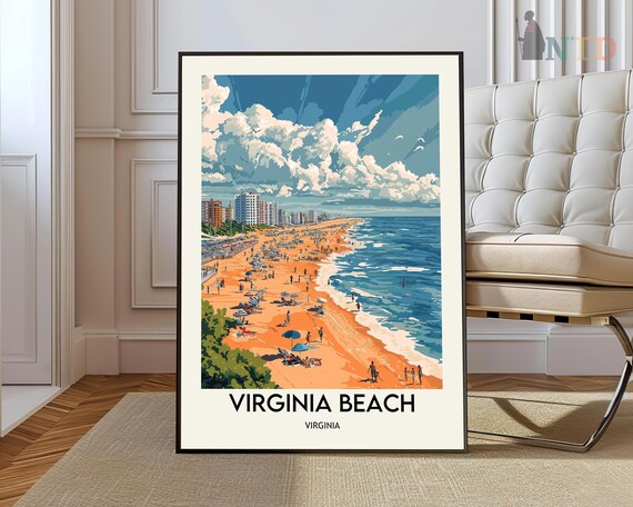 Virginia Beach Virginia Oceanfront Skyline Summer Beach Travel Poster