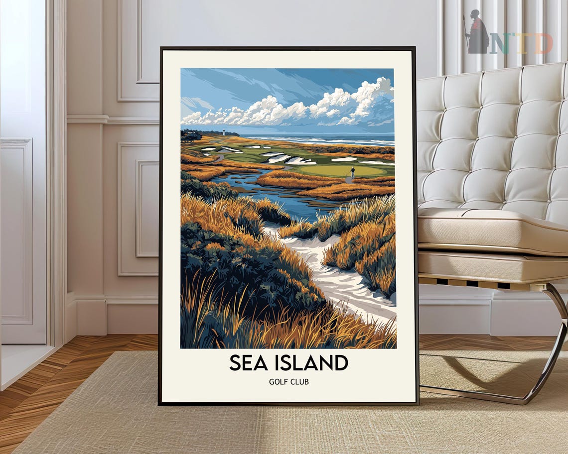 Sea Island Golf Club Georgia Coastal Dunes Vintage Golf Poster