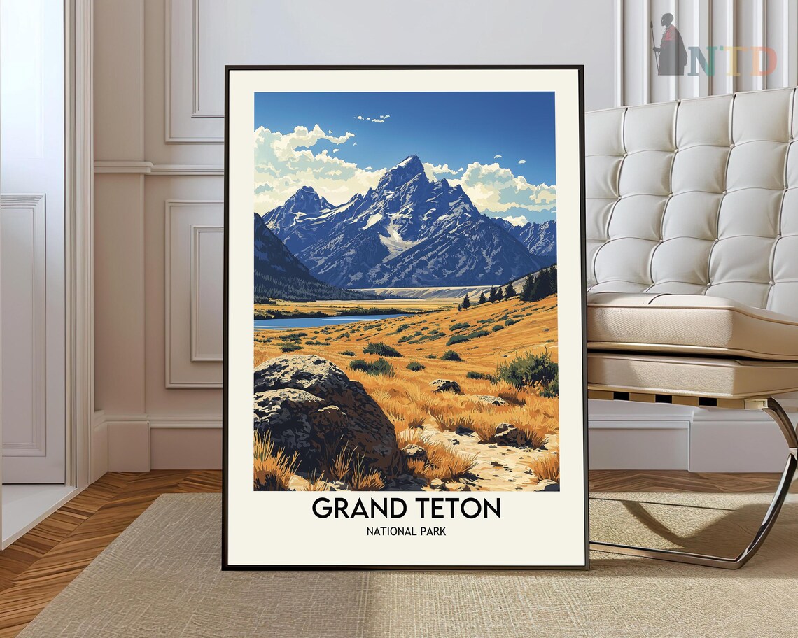 Grand Teton National Park Poster of the Range over a Golden Valley