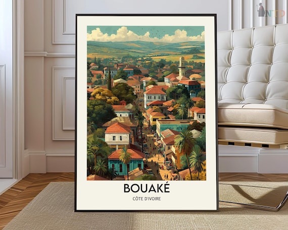 Bouake Ivory Coast Rooftop View Poster Painterly Africa City Travel Art