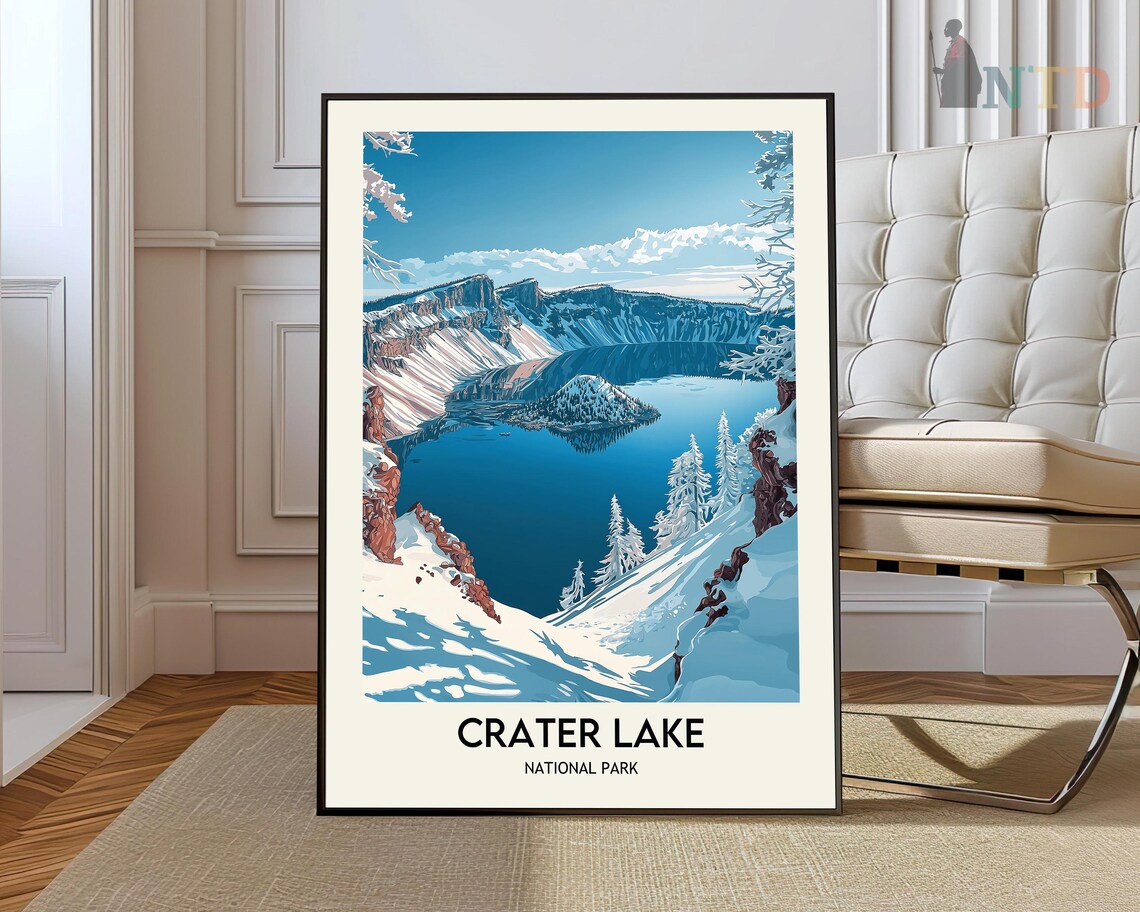 Crater Lake National Park Snowy Winter Caldera Lake Scene Poster