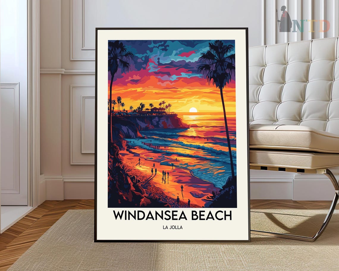 Windansea Beach La Jolla Sunset Glow Vintage Surf Travel Poster
