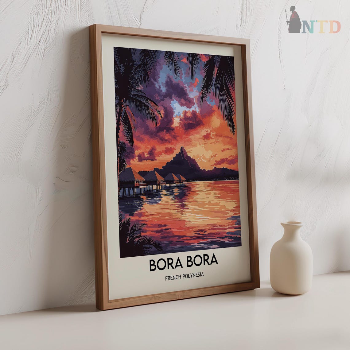 Bora Bora French Polynesia Purple Dusk Palm Framed Lagoon Poster - Image 2