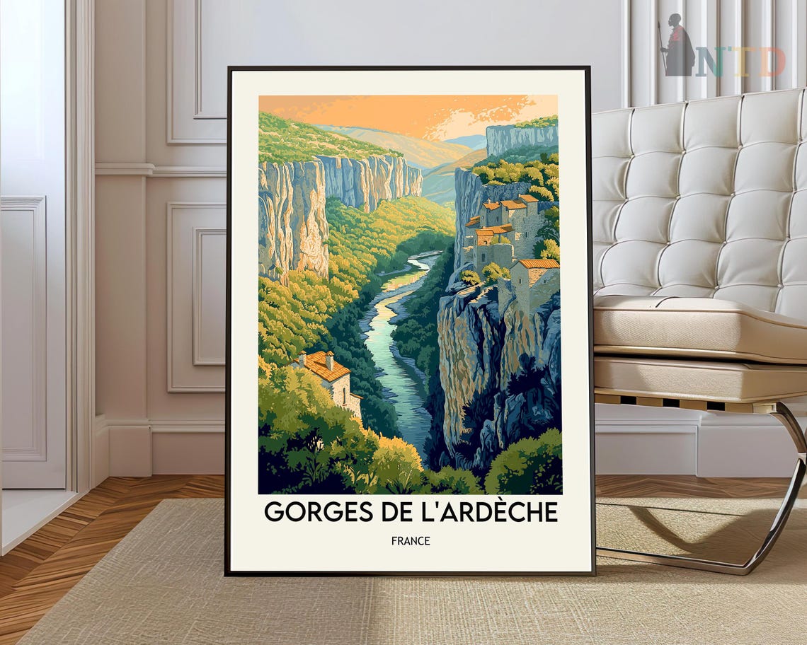 Gorges de l'Ardeche River Canyon Cliffs France Vintage Travel Poster