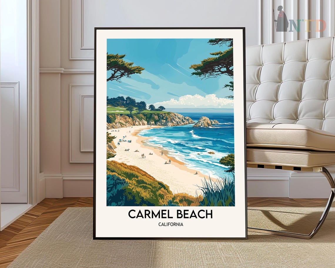Carmel Beach Cypress Cliffs Ocean Cove Vintage Travel Poster