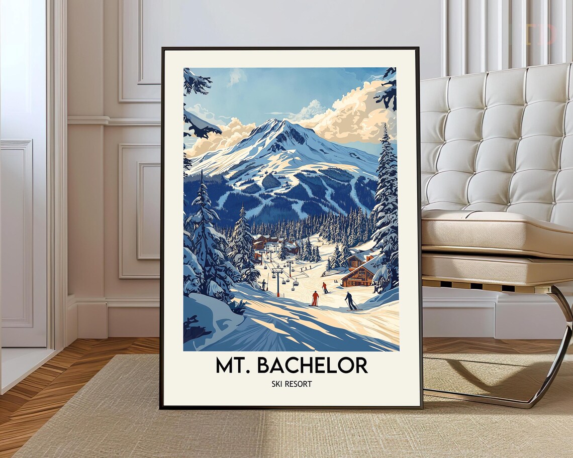 Mount Bachelor Ski Resort Travel Poster, Ski Resort