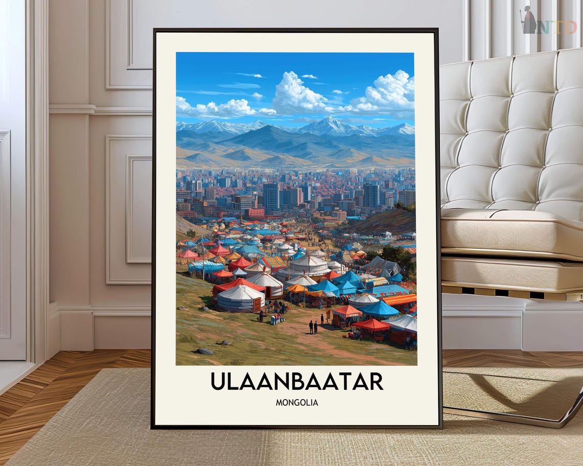 Ulaanbaatar Ger Camp Festival Colorful Tents Mongolia Travel Poster