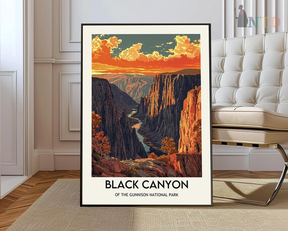 Black Canyon of the Gunnison Sunset Rim Hikers Golden Light Travel Wall Poster