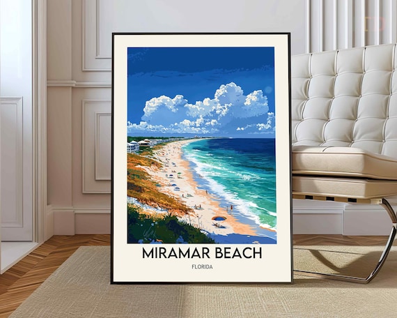 Miramar Beach Florida Turquoise Waves Shoreline Vintage Beach Poster