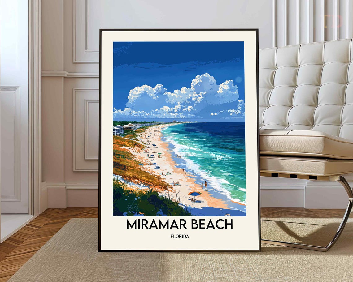 Miramar Beach Florida Turquoise Waves Shoreline Vintage Beach Poster