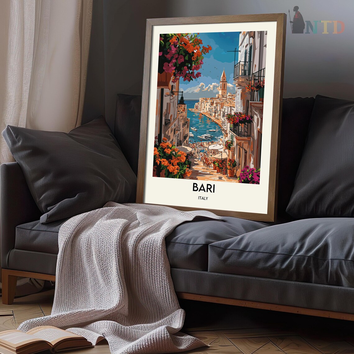 Bari Italy Old Town Harbor Flower Balconies Vintage Travel Poster - Image 3