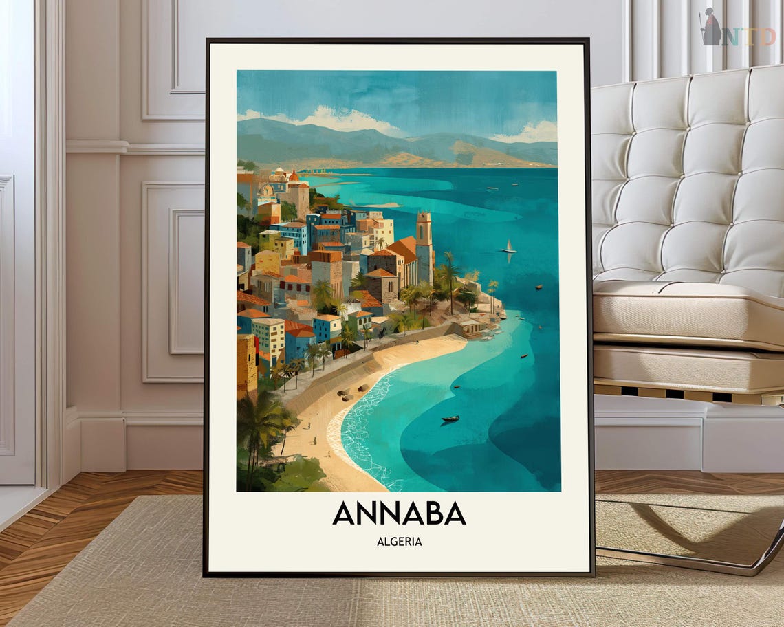 Annaba Algeria Curved Coastline Beach Travel Poster Africa View