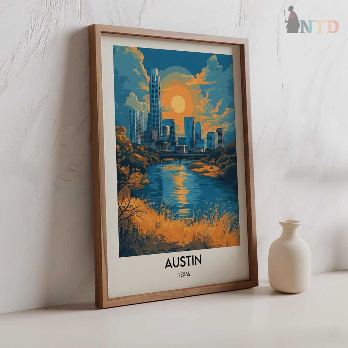 Austin Texas Skyline Over Lady Bird Lake Sunset Travel Poster - Image 2