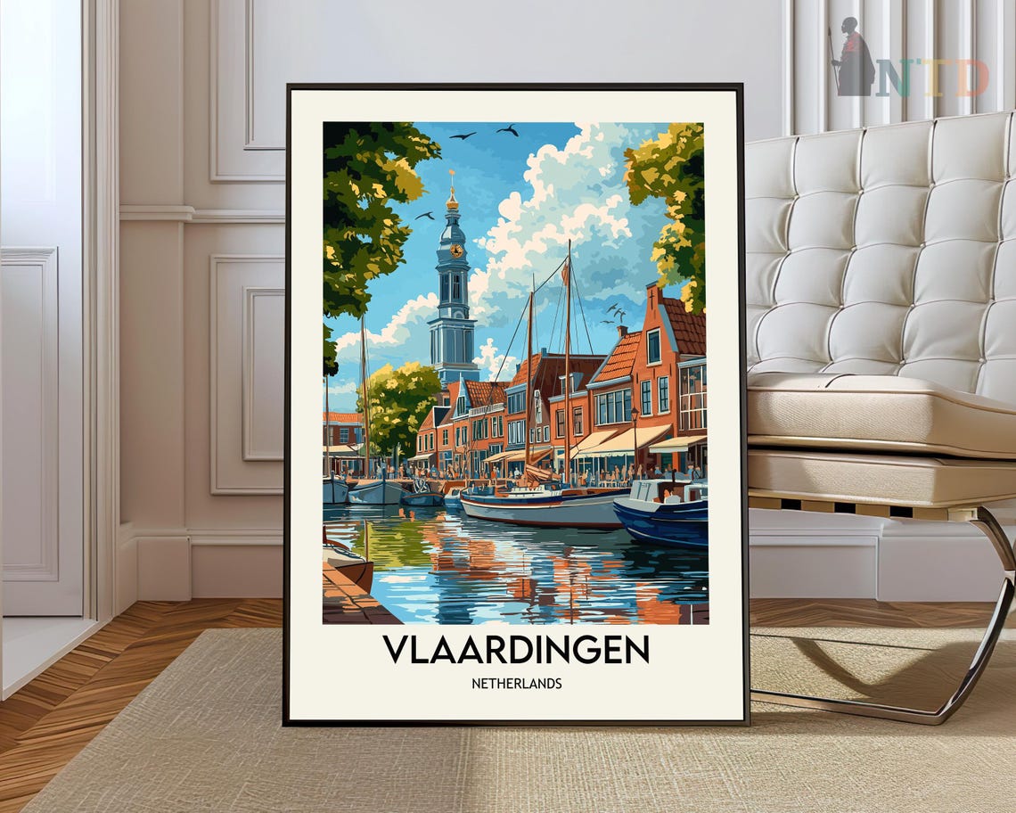Vlaardingen Netherlands Harbor Tower Boats Vintage Travel Poster