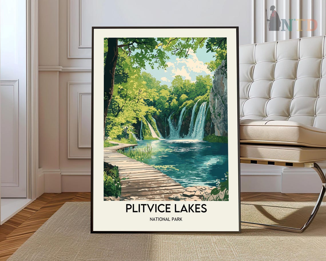 Plitvice Lakes National Park Waterfall Boardwalk Travel Poster