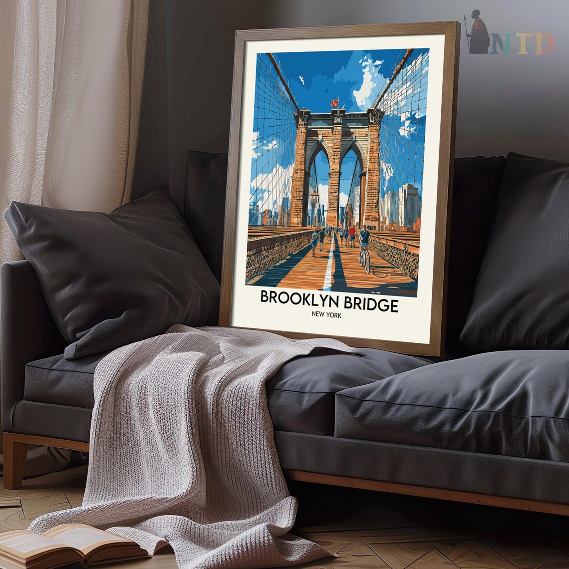 Brooklyn Bridge Tower Walkway New York City Vintage Travel Poster - Image 3