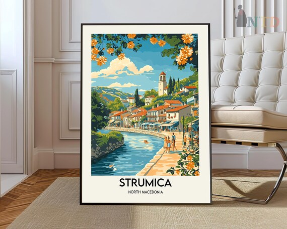 Strumica North Macedonia Riverfront Promenade Summer Travel Poster