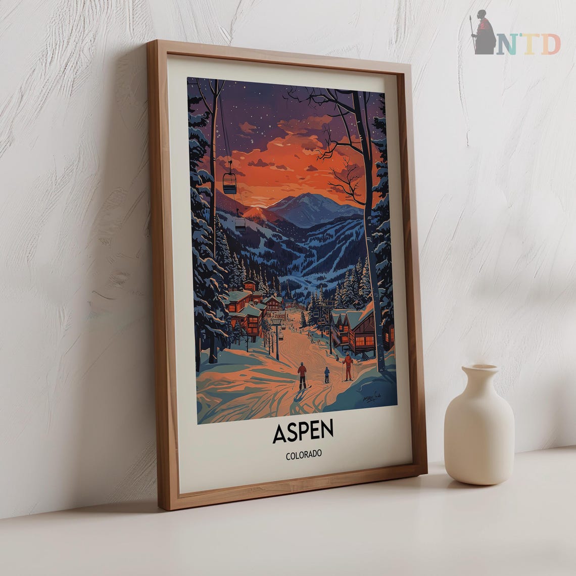 Twilight Gondola Ride Over Aspen Colorado Ski Slopes Travel Poster - Image 2
