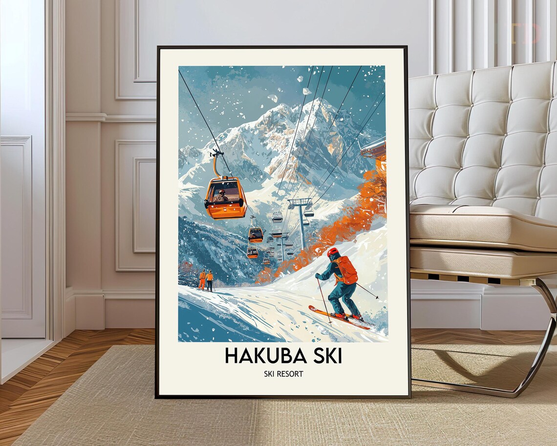 Hakuba Japan Gondola Ski Slopes Vintage Retro Winter Travel Poster