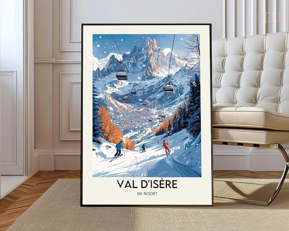 Val d'Isère French Alps Cable Car Ski Resort Winter Travel Poster