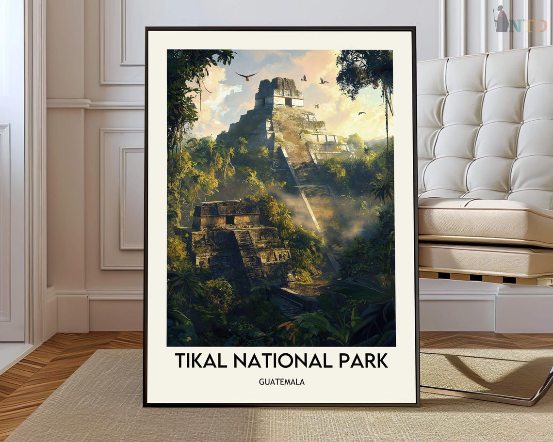 Tikal National Park Guatemala Mayan Pyramid Jungle Travel Poster