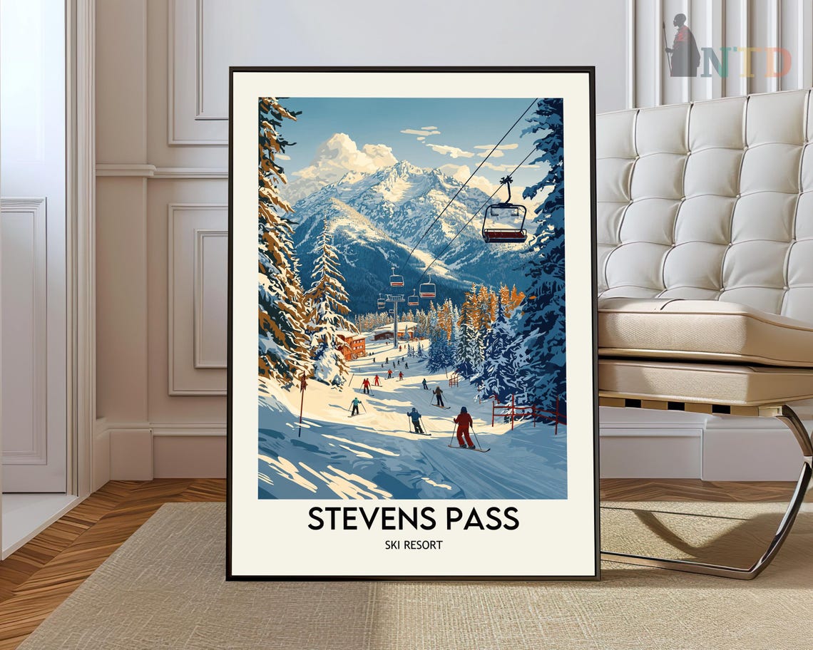 Stevens Pass Ski Resort Vintage Chairlift Winter Scene Poster