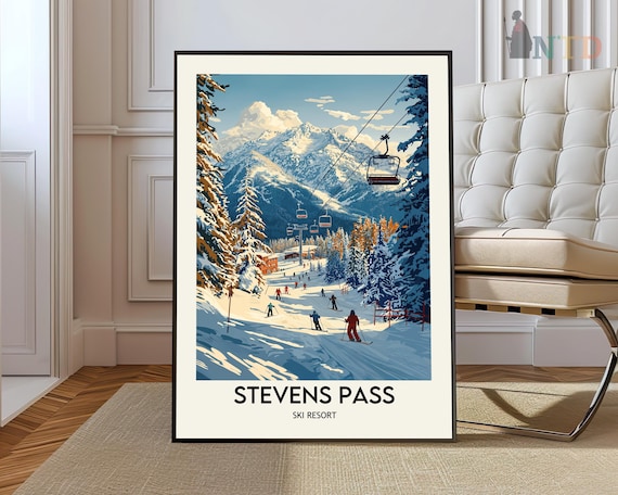 Stevens Pass Ski Resort Vintage Chairlift Winter Scene Poster