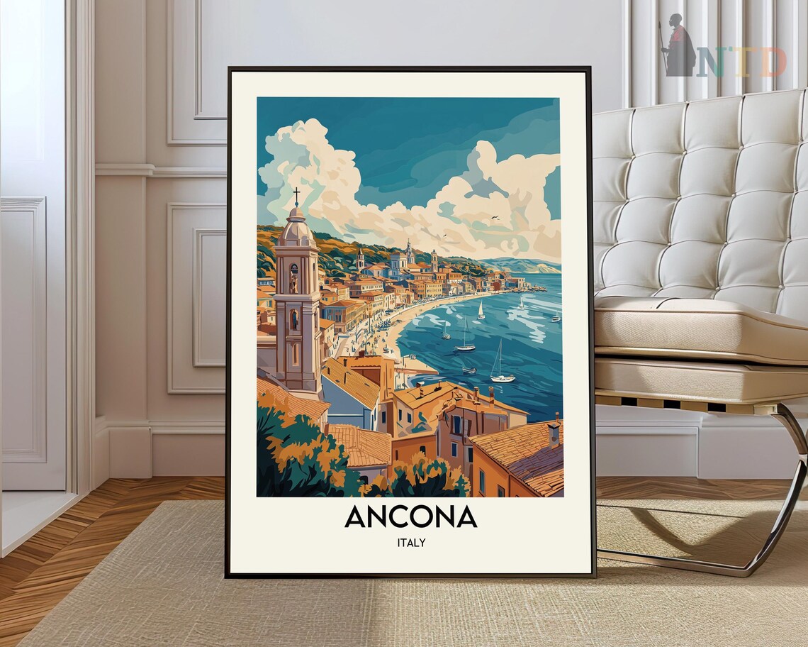 Ancona Italy Coastal Hillside Town Vintage Style Travel Poster