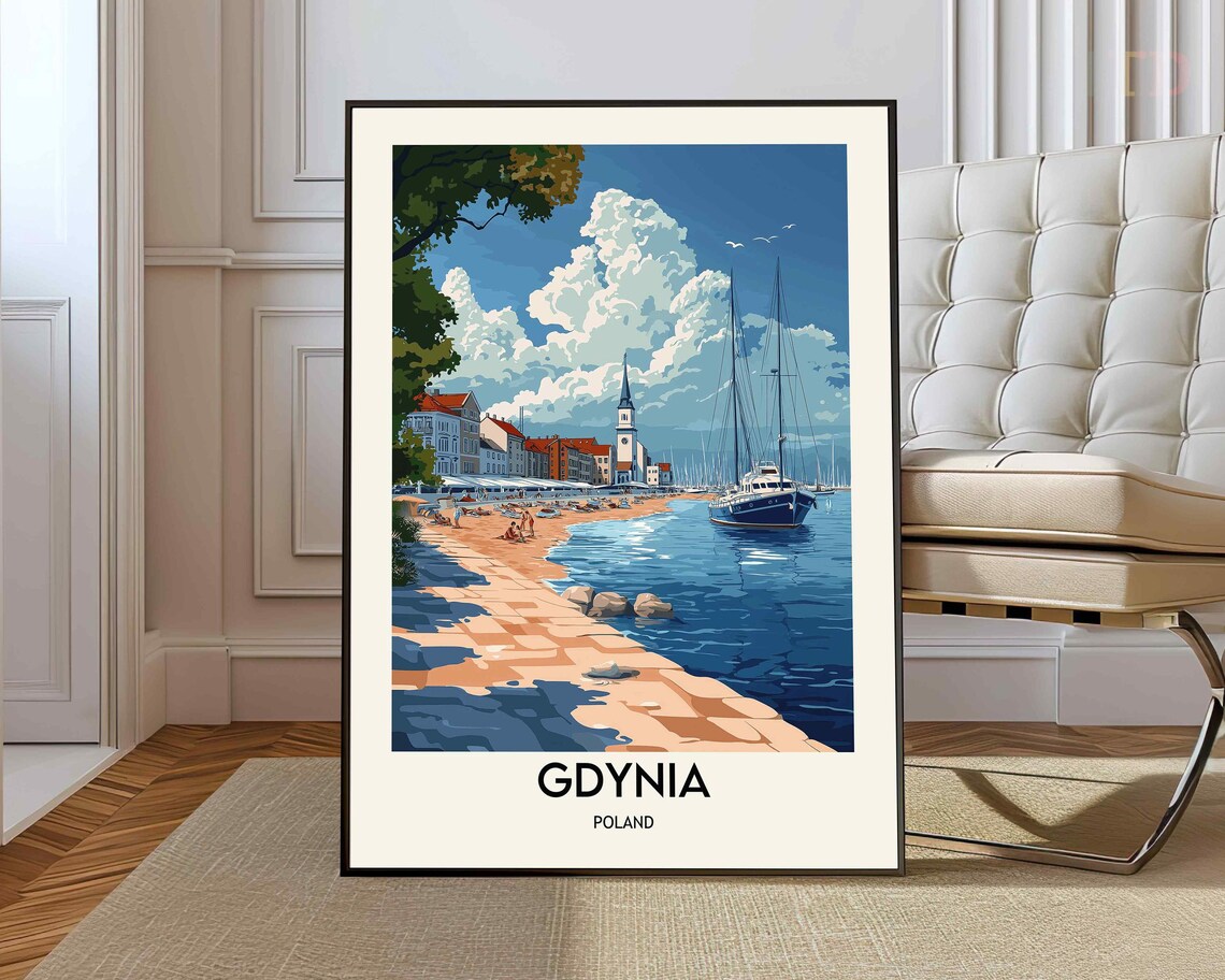 Gdynia Poland Marina Sailboats Waterfront Retro Baltic Travel Poster