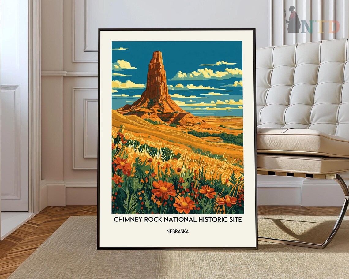 Chimney Rock National Historic Site Nebraska Vintage Travel Poster