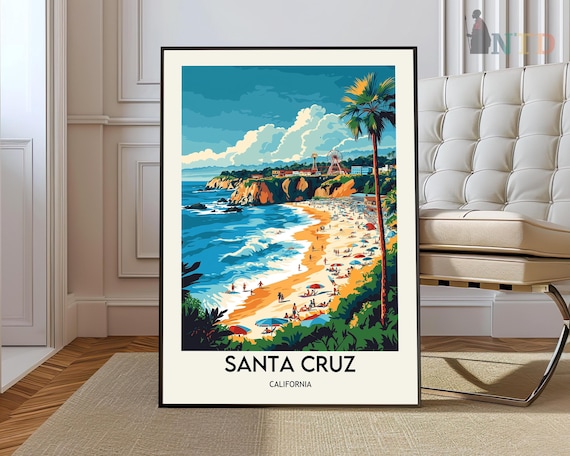 Santa Cruz Cliffside Beach Boardwalk Ferris Wheel View Travel Poster
