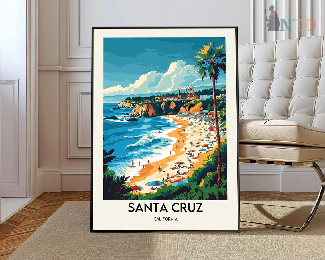 Santa Cruz Cliffside Beach Boardwalk Ferris Wheel View Travel Poster