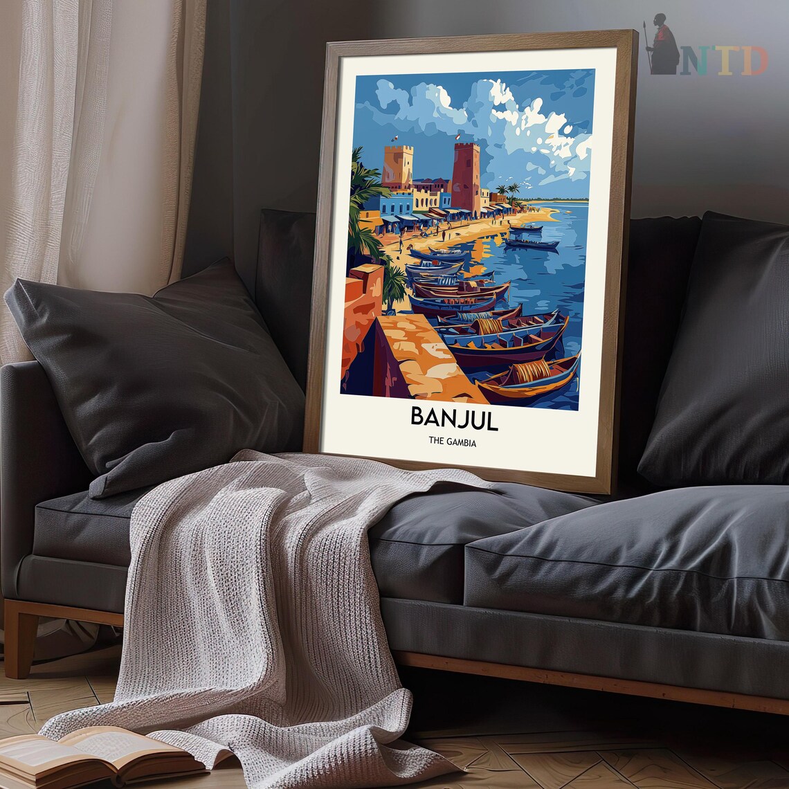 Banjul The Gambia Fishing Boats Row Old Town Waterfront Travel Poster - Image 3