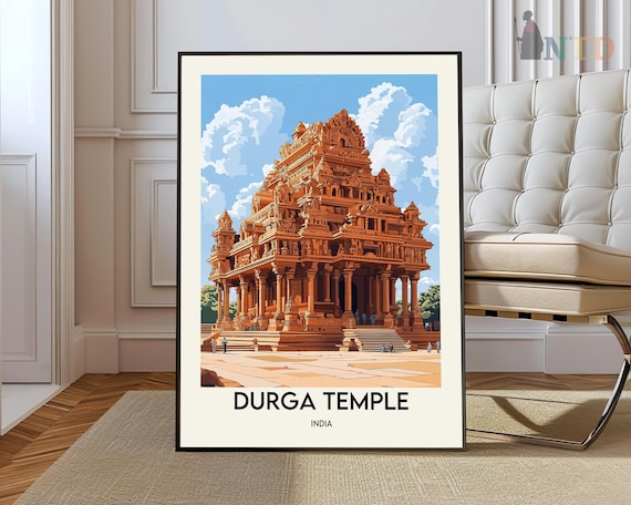 Durga Temple India Ornate Carved Sandstone Tower Travel Poster