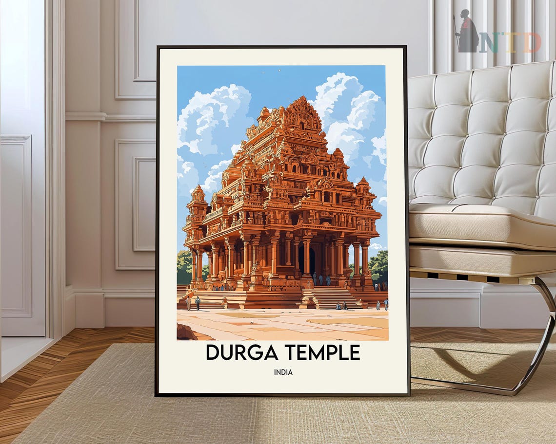 Durga Temple India Ornate Carved Sandstone Tower Travel Poster