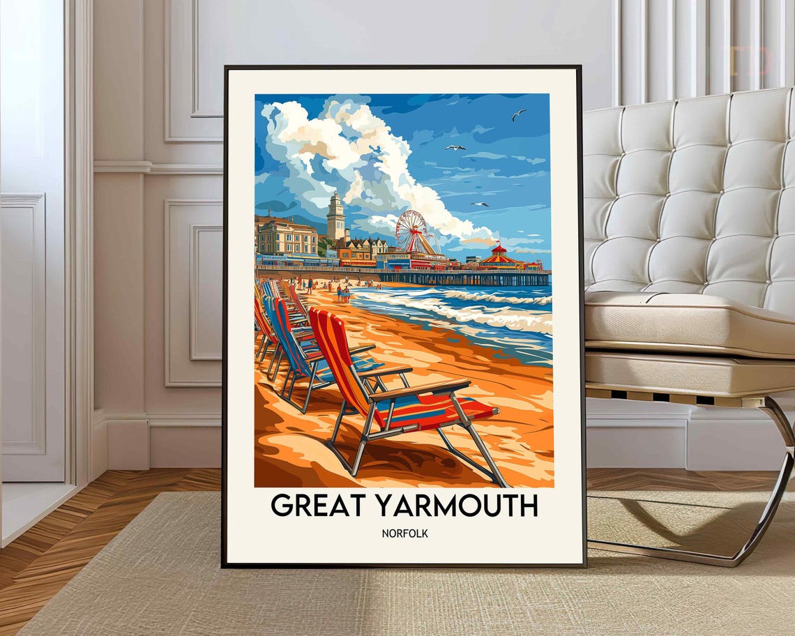 Great Yarmouth Beach Deck Chairs Vintage Norfolk Travel Poster