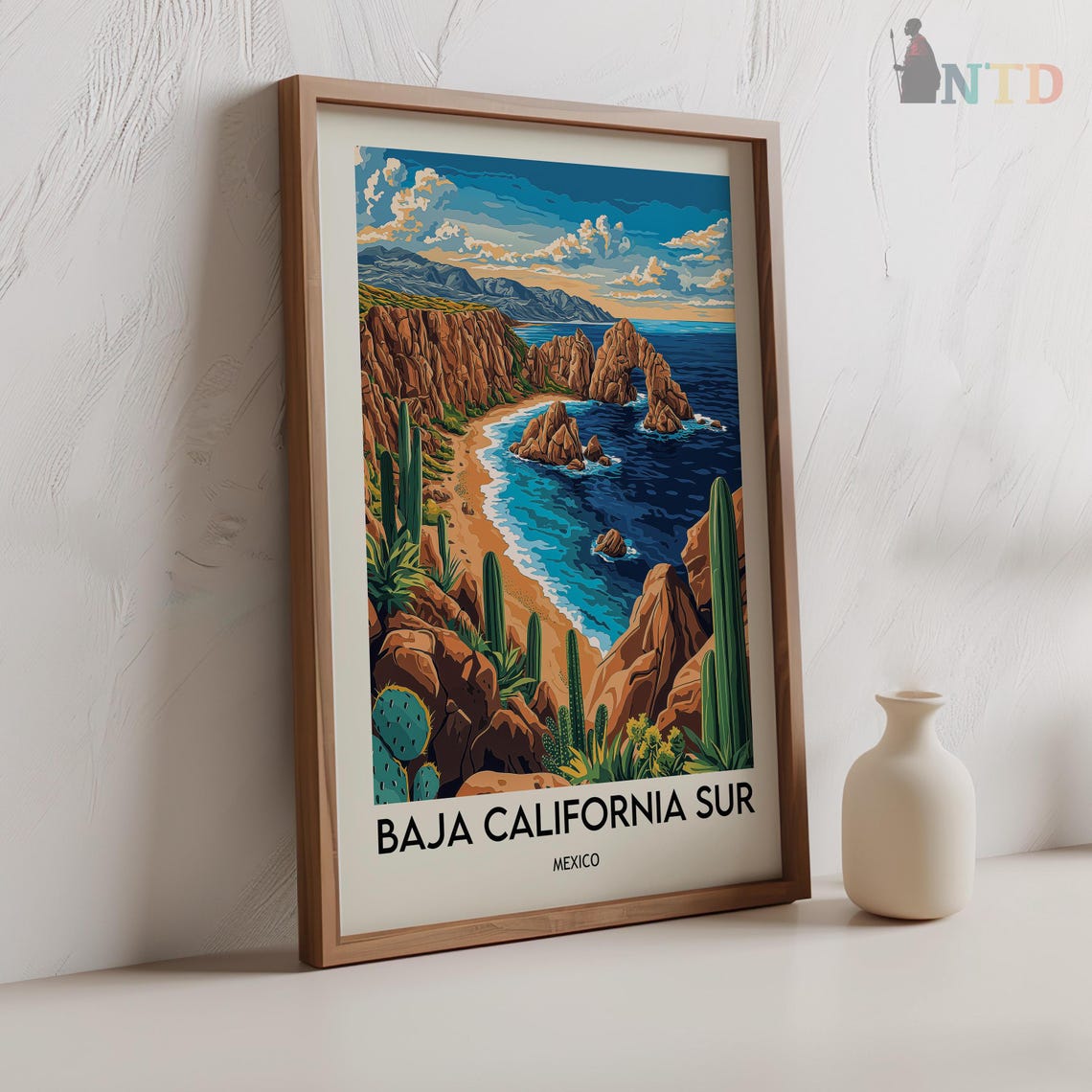 Rocky Sea Arch and Cacti Baja California Sur Mexico Travel Poster - Image 2