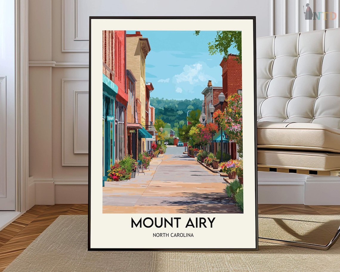 Mount Airy North Carolina Main Street Illustrated Vintage Poster
