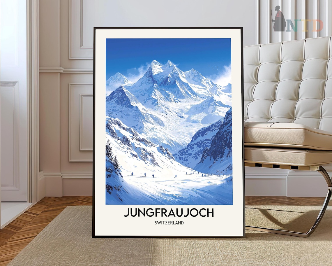Jungfraujoch Switzerland Snowy Alpine Peaks Ski Travel Poster