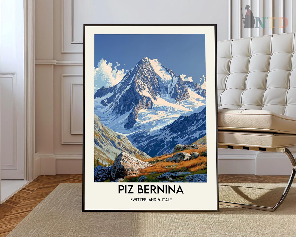 Piz Bernina Switzerland Italy Snow Peak Alpine Glacier Travel Poster