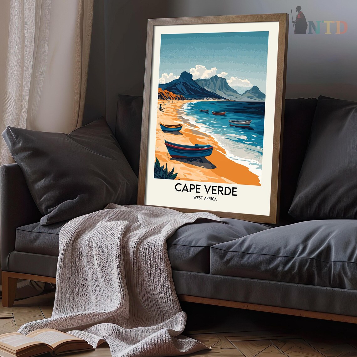 Cape Verde West Africa Fishing Boats Beach Mountain View Poster - Image 3