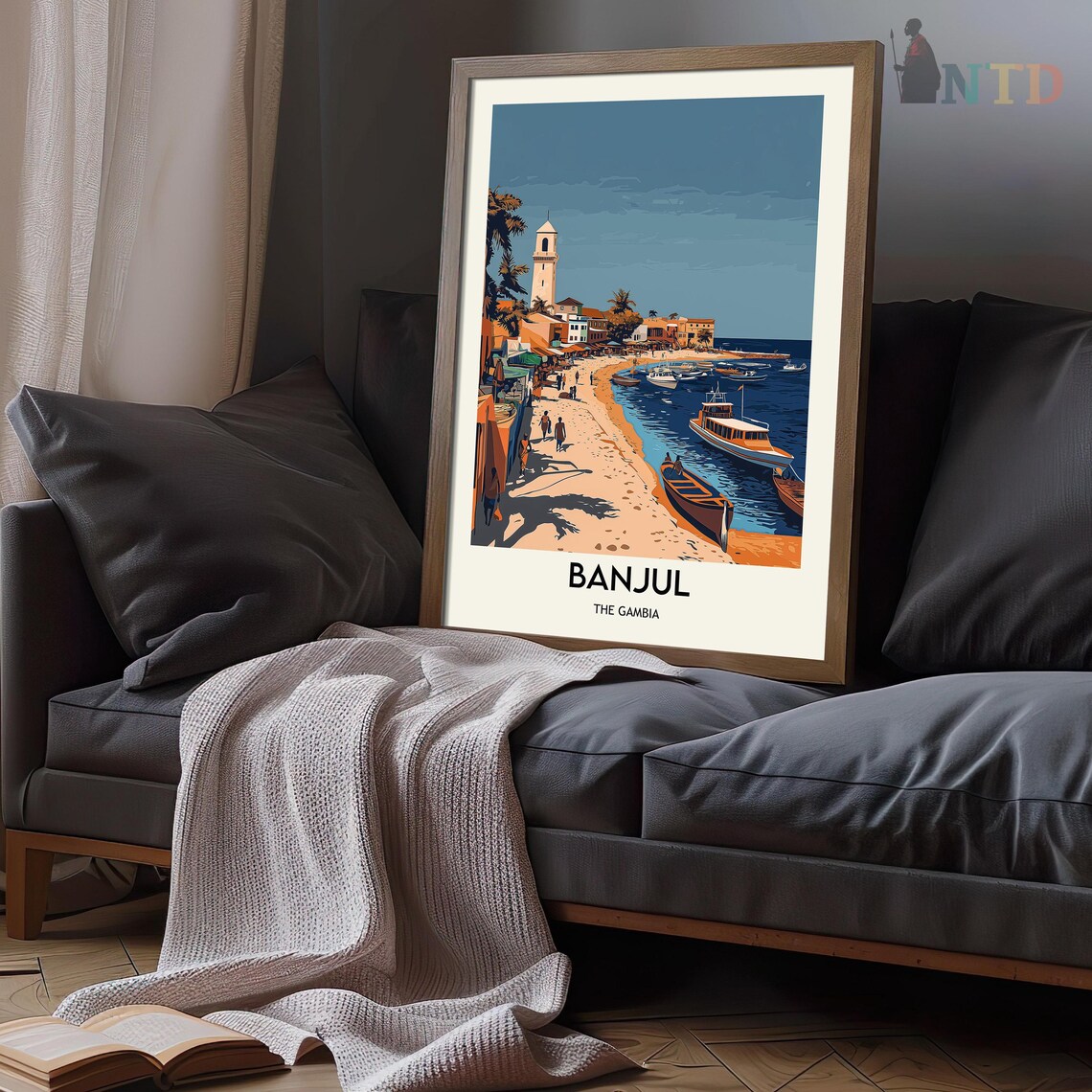Banjul The Gambia Beach Boats Waterfront Tower Town Travel Poster - Image 3