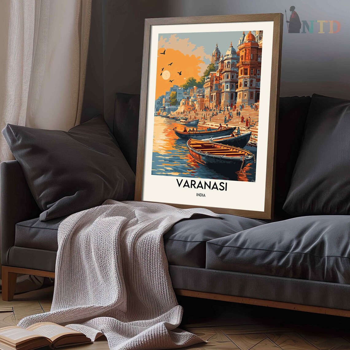 Varanasi India Ganges Ghats Boats Sunset Vintage Travel Poster - Image 3