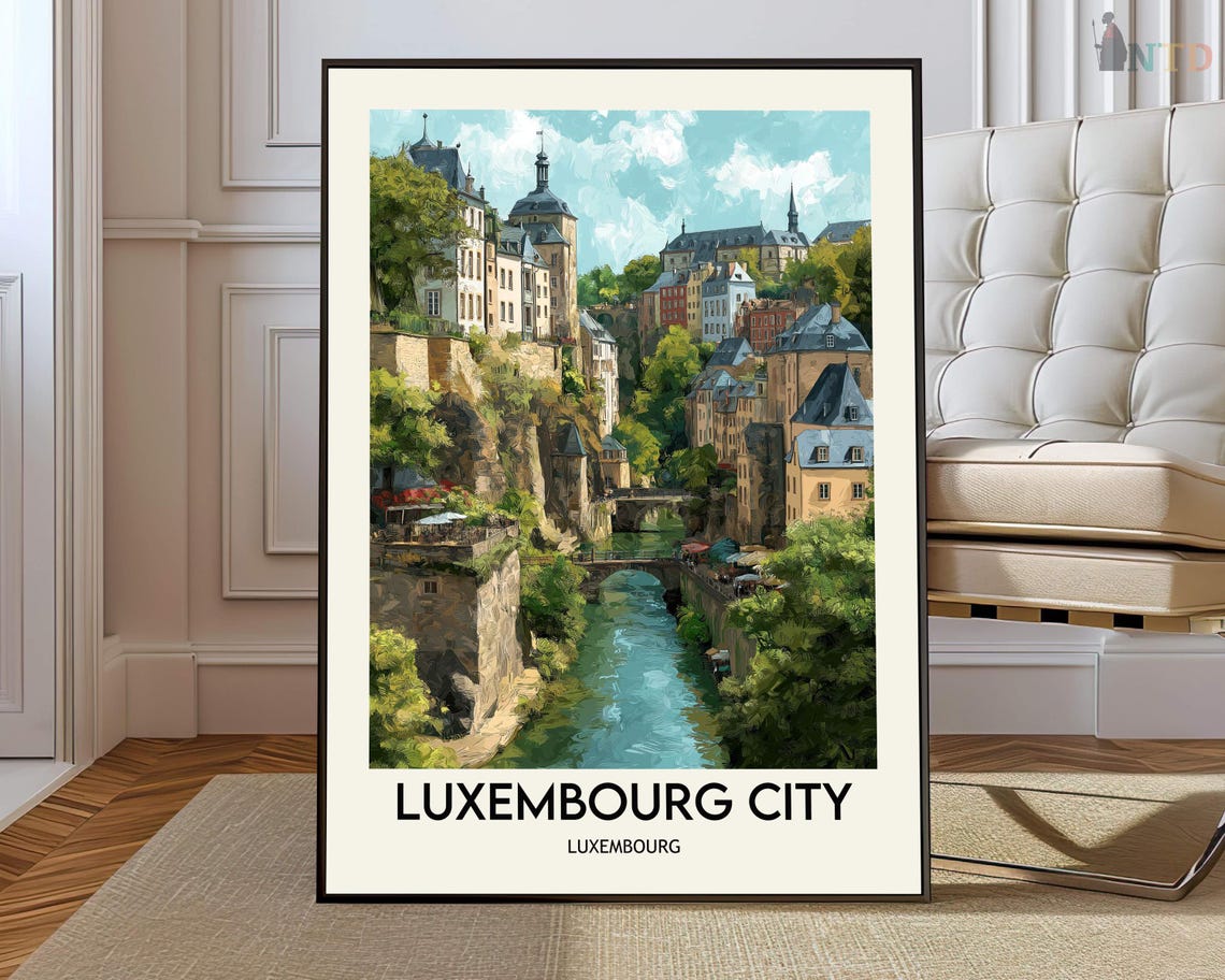 Luxembourg City Alzette River Valley Bridge Vintage Travel Poster