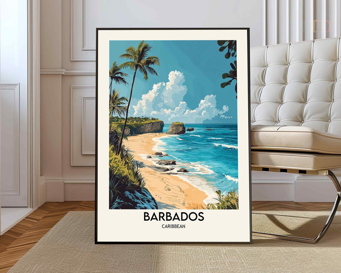 Barbados Caribbean Palm Beach Sea Cliffs Turquoise Bay Poster