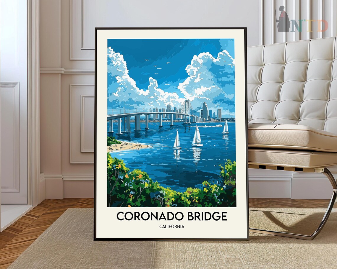 Coronado Bridge with Sailboats and San Diego Skyline View Poster