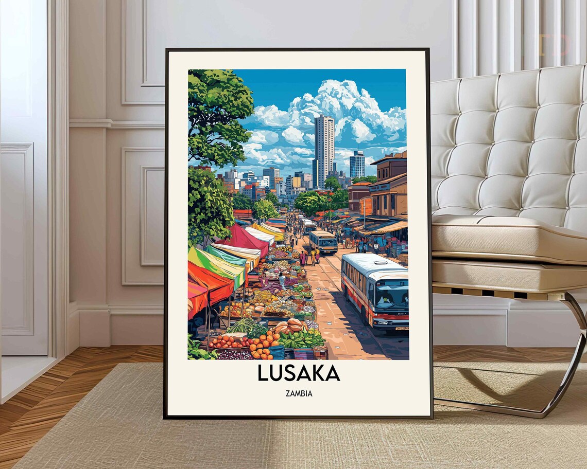 Lusaka Travel Poster, Zambia City Art Print